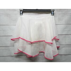 Vintage Waist Apron Sheer White with Pink Trim Layered Ruffle Retro